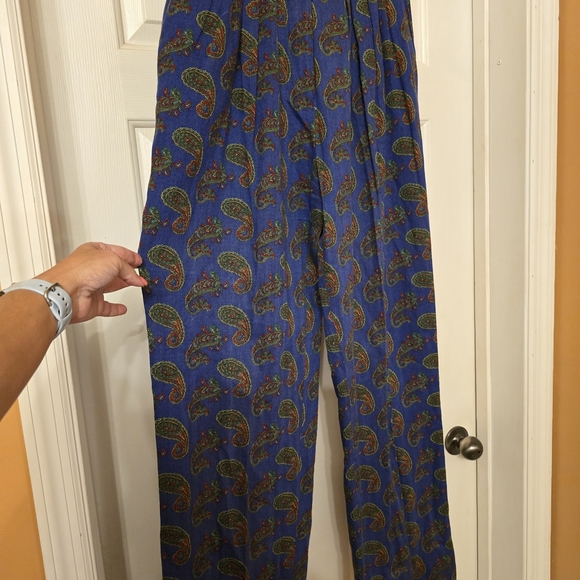 Vintage Elegant Paisley Print Trousers in Blue - Picture 1 of 9